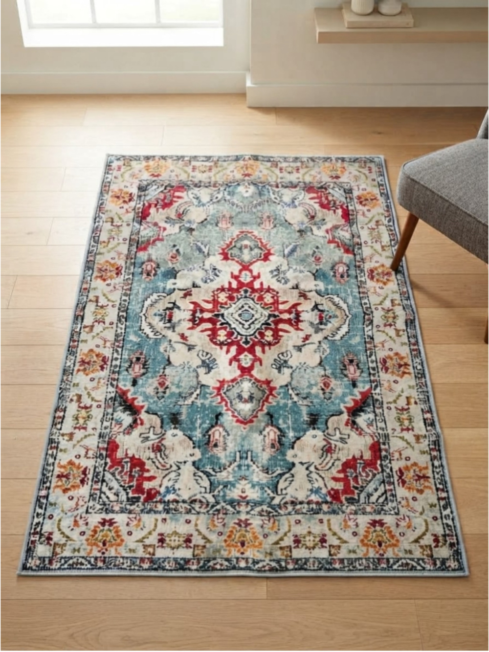 Decorative Area Rug 62x39 Blue Red Cream cottagecore aesthetic NEW
